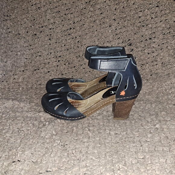 ART COMPANY-Ankle Wrap Sandals-Dark Navy/Black Leather-Sz 37-Near Mint - Picture 2 of 7